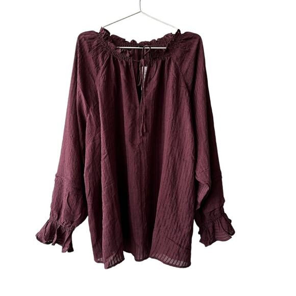 Torrid Maroon Stripe Gauze Lace Up Peasant Top size 3 - Picture 4 of 16